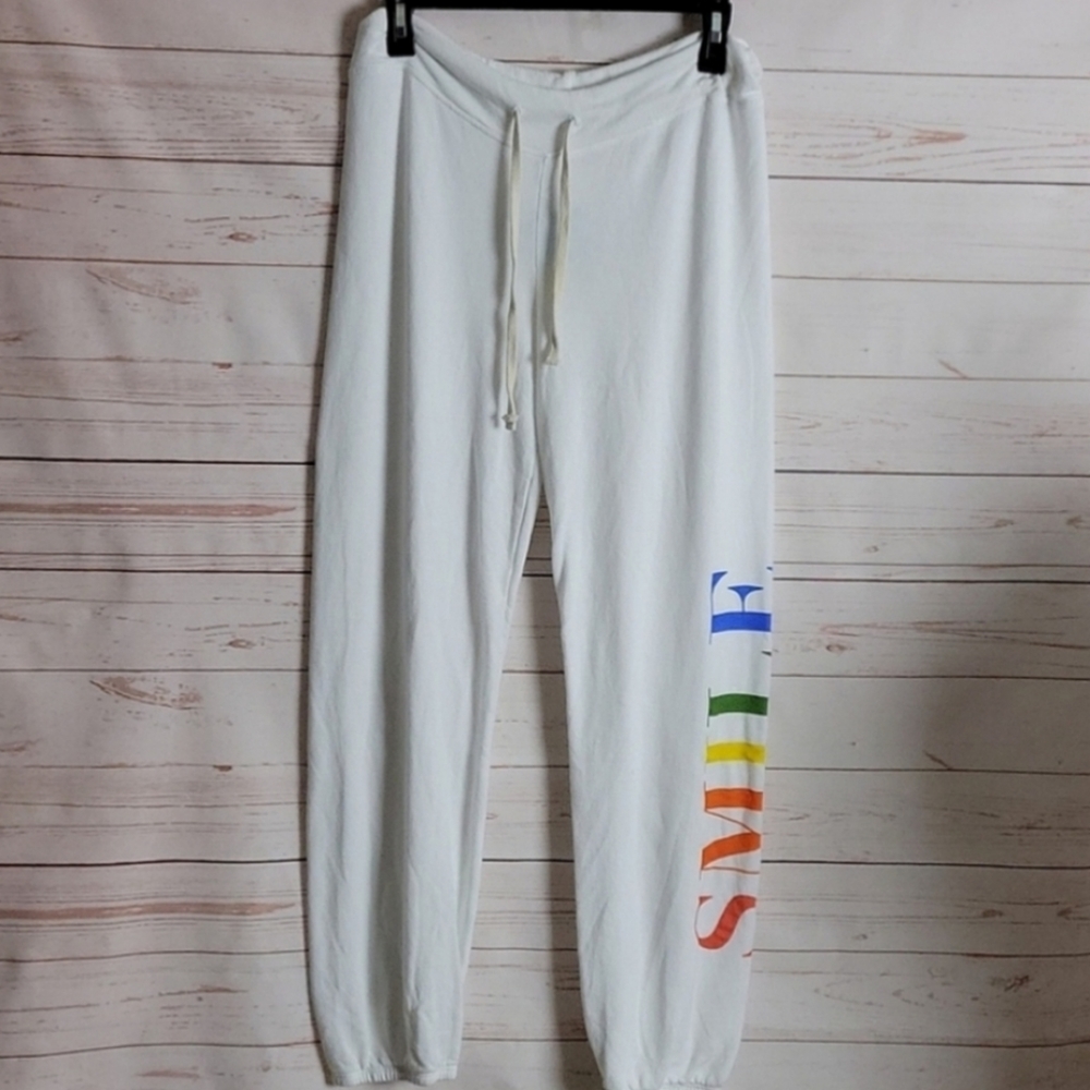 Sundry NWOT white rainbow Smile sweatpants S